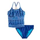 Girls 7-16 & Plus Size So&reg; Crochet Racerback Patterned Tankini Top & Bottoms Swimsuit Set, Size: 7-8, Blue (navy)