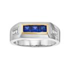 14k Gold & Rhodium Over Silver Blue & White Sapphire Ring, Men's, Size: 10