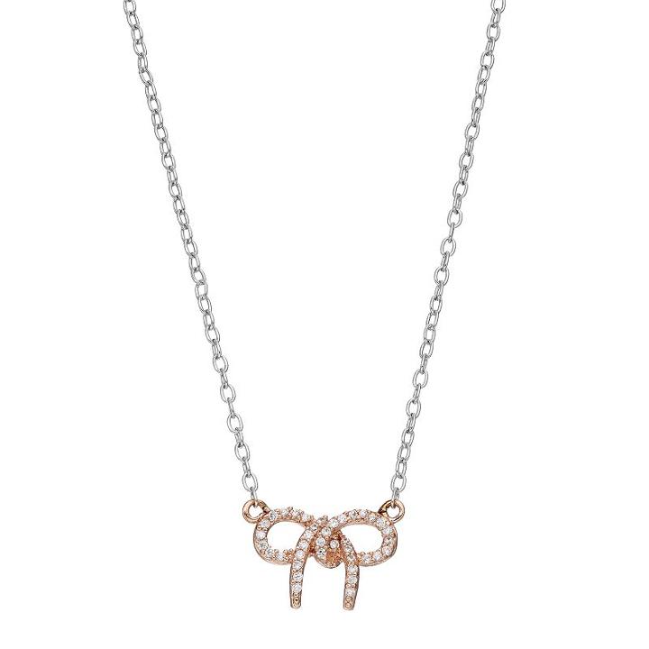 Lily & Lace Cubic Zirconia Two Tone Bow Link Necklace, Women's, White