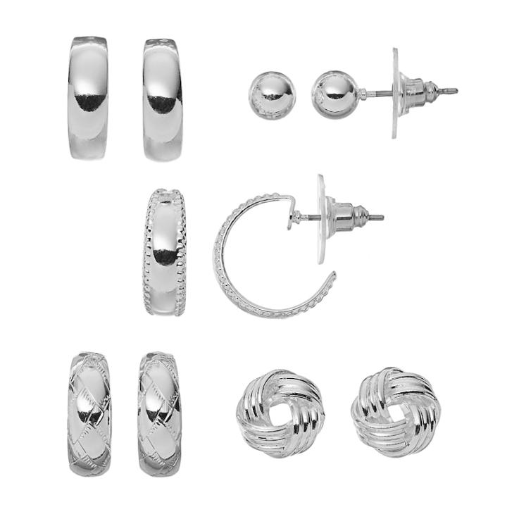 Apt. 9&reg; Hoop, Love Knot & Ball Stud Earring Set, Women's, Silver