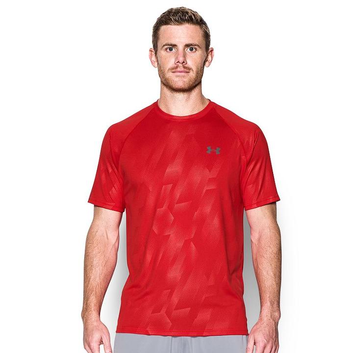 Men's Under Armour Tech Patterned Running Shirt, Size: Xl, Med Red
