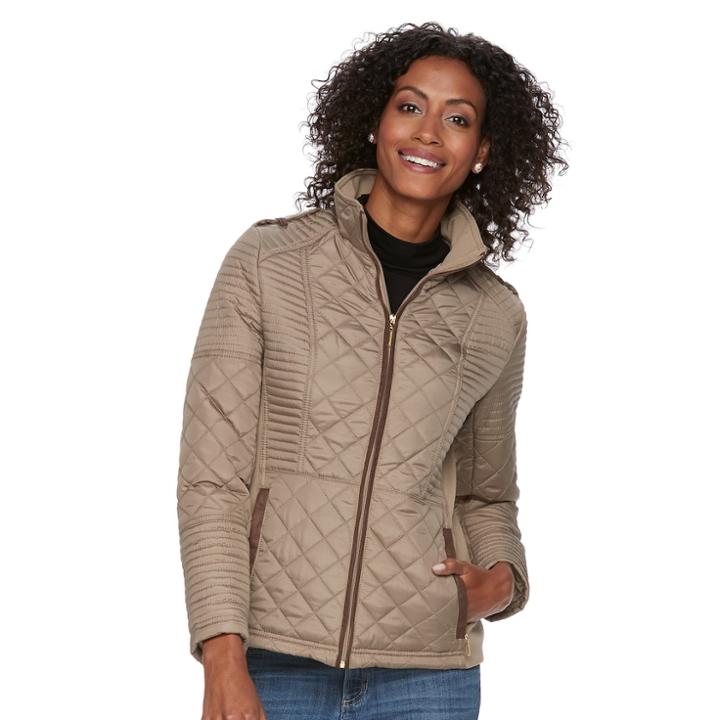 Women's Weathercast Quilted Midweight Side-stretch Jacket, Size: Small, Beig/green (beig/khaki)