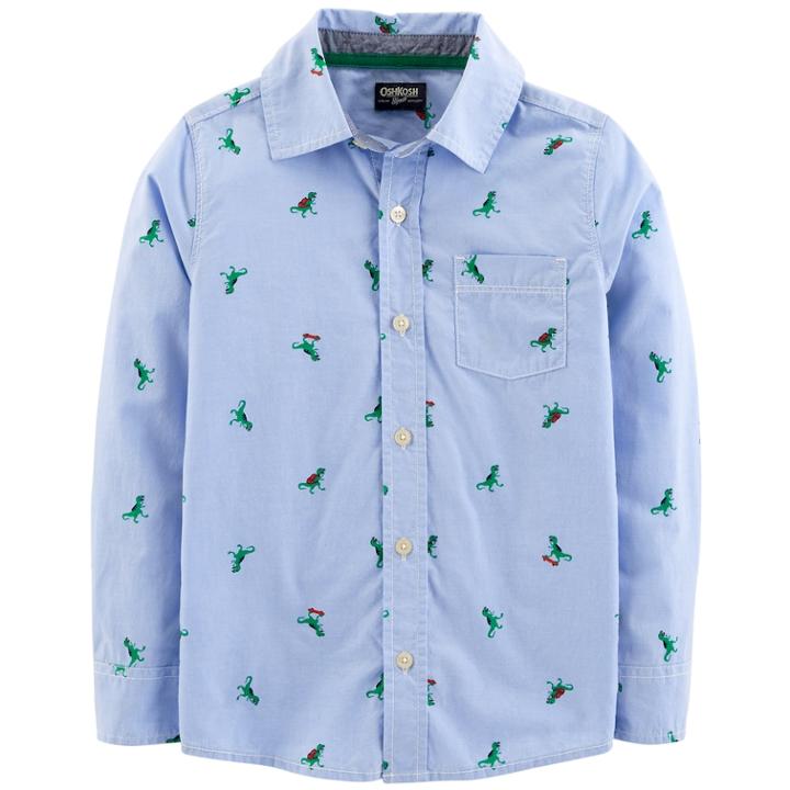 Boys 4-12 Oshkosh B'gosh&reg; Printed Button Down Shirt, Size: 4/5, Blue T Rex