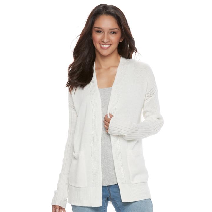 Juniors' So&reg; Drop Shoulder Rib Sleeve Cardigan, Teens, Size: Xl, White Oth