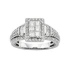 Diamond Tiered Rectangle Halo Engagement Ring In 10k White Gold (1 Carat T.w.), Women's, Size: 8