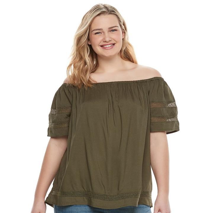 Juniors' Plus Size So&reg; Crochet Off-the-shoulder Top, Girl's, Size: 3xl, Med Green
