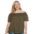 Juniors' Plus Size So&reg; Crochet Off-the-shoulder Top, Girl's, Size: 3xl, Med Green