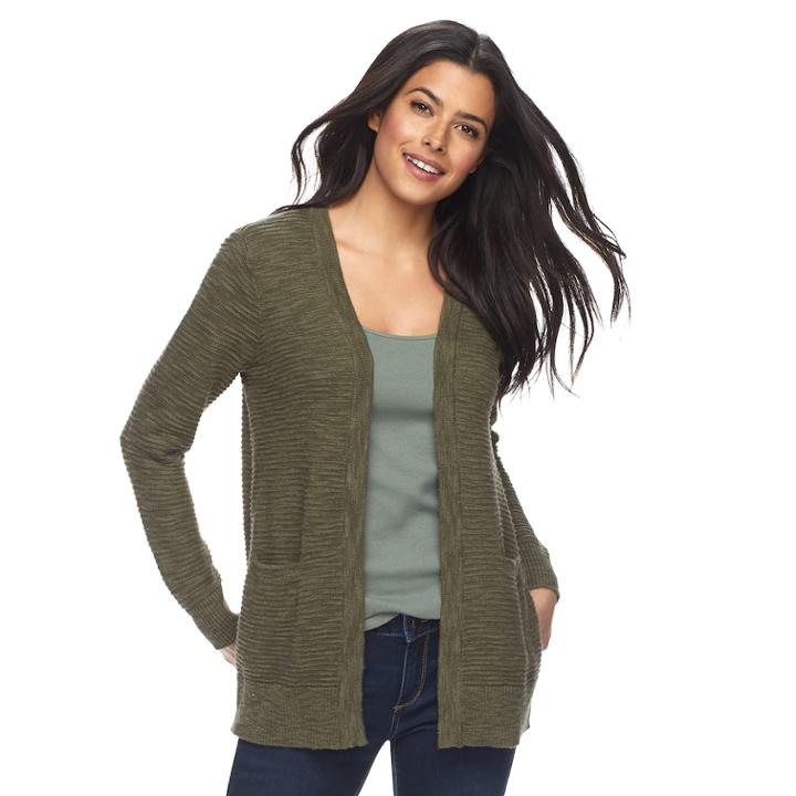 Petite Sonoma Goods For Life™ Slubbed Striped Cardigan, Women's, Size: S Petite, Green