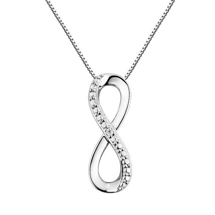 Two Hearts Forever One Diamond Accent Sterling Silver Infinity Pendant Necklace, Women's, White