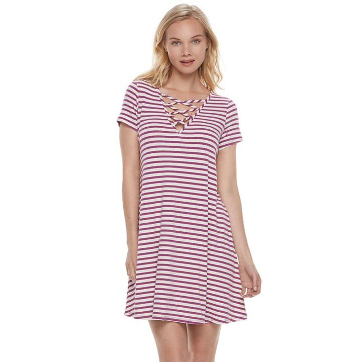 Juniors' Love Fire Criss-cross Ribbed Swing Dress, Teens, Size: Medium, Red Other
