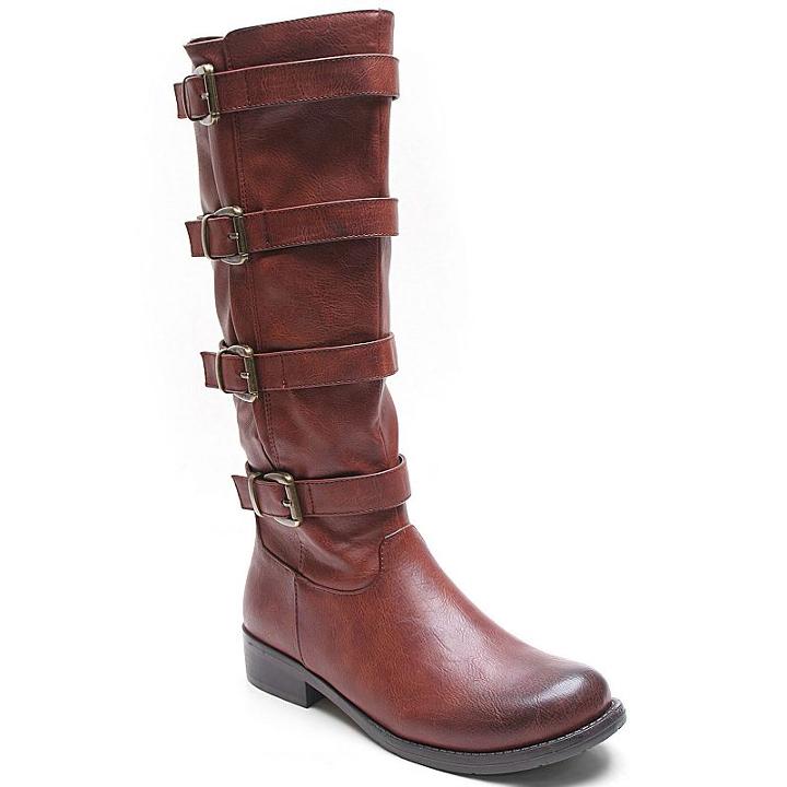 Kisses By 2 Lips Too Too Jenny Women's Buckle Knee-high Boots, Girl's, Size: 5.5 Med, Dark Red