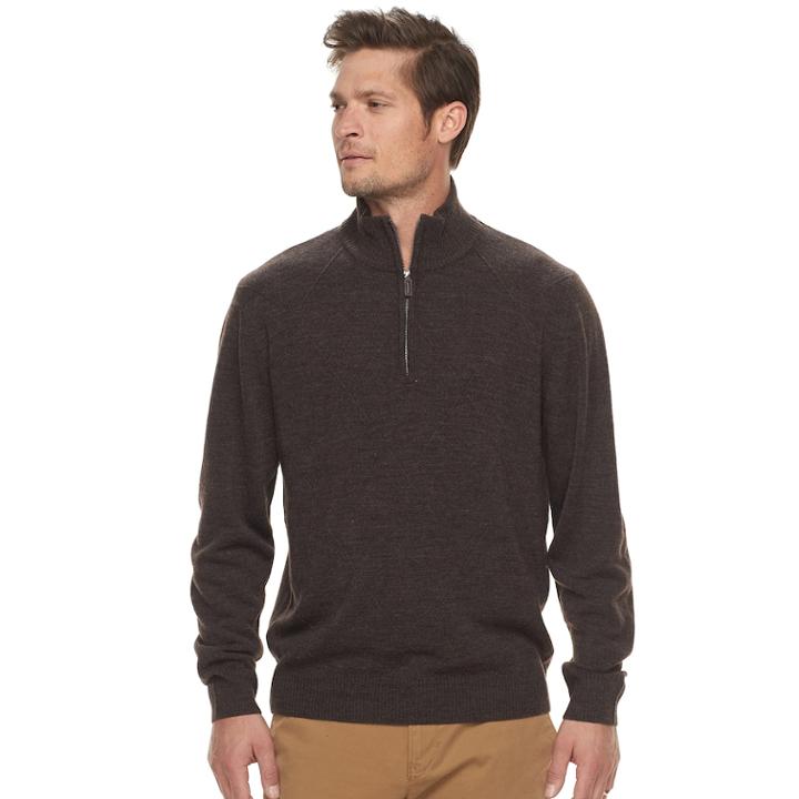 Men's Haggar Regular-fit Diamond Quarter-zip Sweater, Size: Xxl, Dark Brown