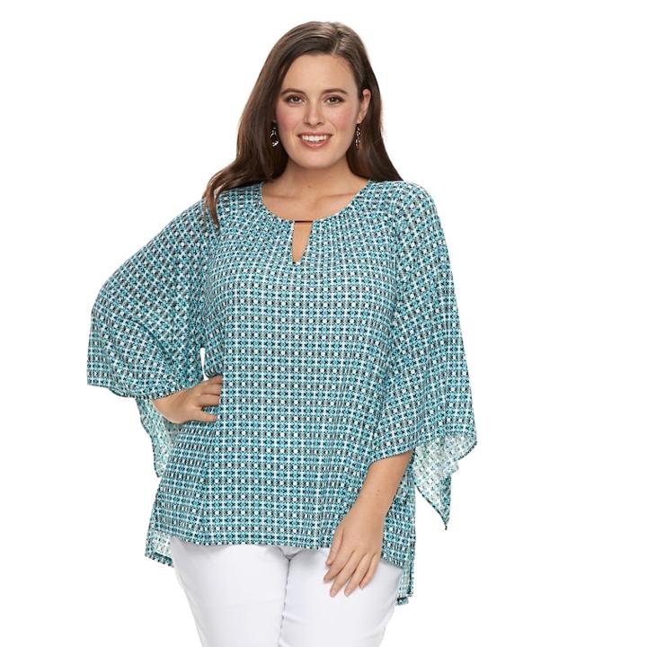 Plus Size Dana Buchman Kimono Sleeve Top, Women's, Size: 3xl, Turquoise/blue (turq/aqua)