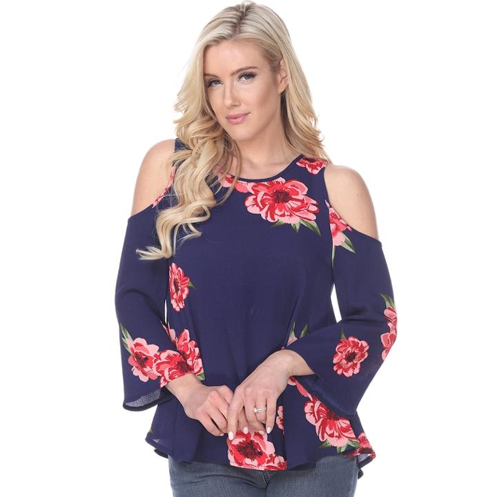 Women's White Mark Cold-shoulder Top, Size: Large, Blue (navy)