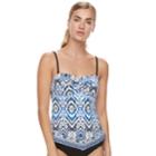 Women's Apt. 9&reg; Ikat V Hem Bandeaukini Top, Size: Xl, Indigo Waves