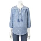 Women's Sonoma Goods For Life&trade; Embroidered Peasant Top, Size: Medium, Med Blue