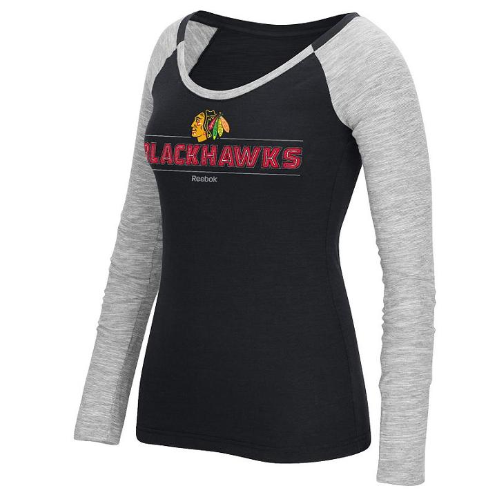 Women's Reebok Chicago Blackhawks Marled Slub Tee, Size: Medium, Black