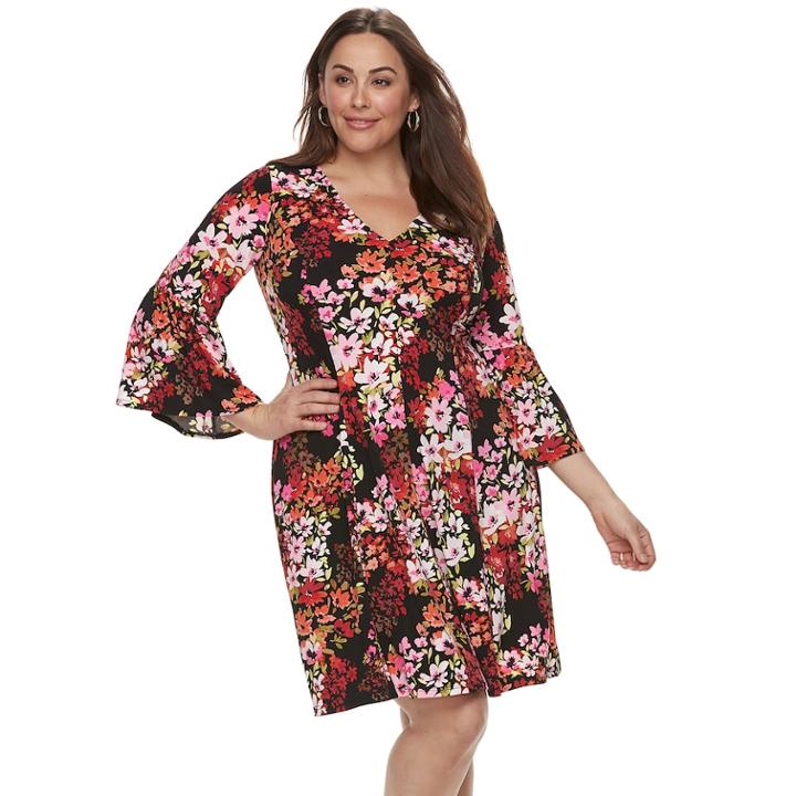 Plus Size Suite 7 Floral Fit & Flare Dress, Size: 2xl, Pink