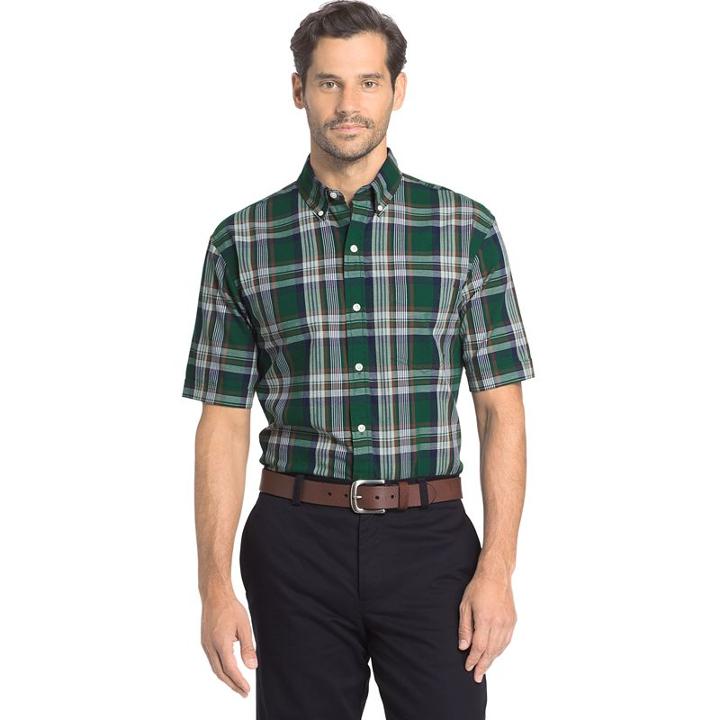 Men's Arrow Marina Beach Classic-fit Plaid Button-down Shirt, Size: Large, Med Green