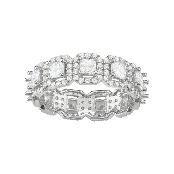 Journee Collection Sterling Silver Cubic Zirconia Halo Eternity Anniversary Ring, Women's, Size: 8, White