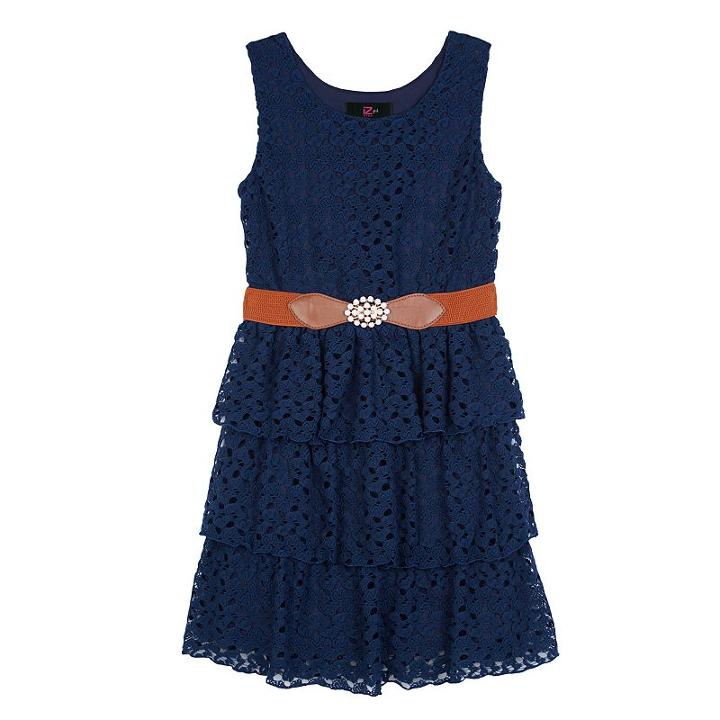 Girls 7-16 Iz Amy Byer Belted Crochet Lace Tiered Dress, Girl's, Size: 7, Blue (navy)