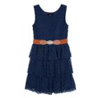 Girls 7-16 Iz Amy Byer Belted Crochet Lace Tiered Dress, Girl's, Size: 7, Blue (navy)