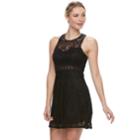 Juniors' Liberty Love Illusion Lace Skater Dress, Teens, Size: Large, Black