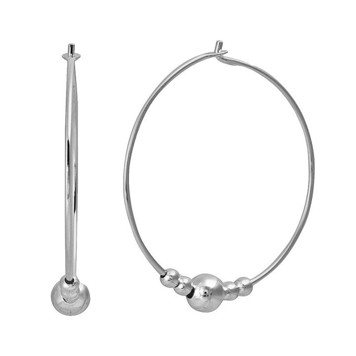 Sterling Silver Beaded Hoop Earrings, Women's, Grey