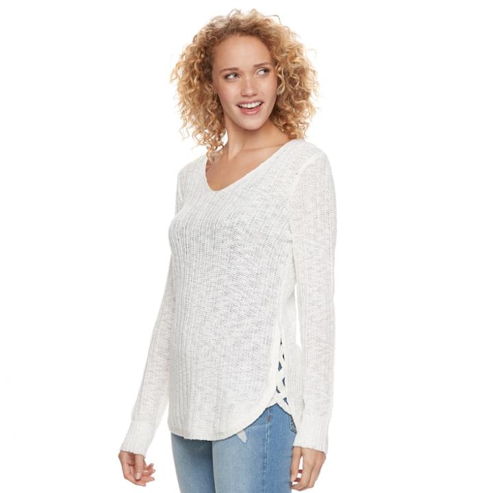 Juniors' Pink Republic Lace-up Side Sweater, Teens, Size: Medium, Natural