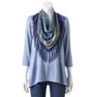 Women's World Unity Fringe Scarf Tee, Size: Large, Dark Blue
