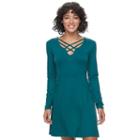 Juniors' Mudd&reg; Fit & Flare Cross Front Dress, Teens, Size: Small, Green