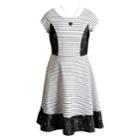 Girls 7-16 Emily West Sleeveless Striped Lace Skater Dress With Necklace, Size: 8, Black