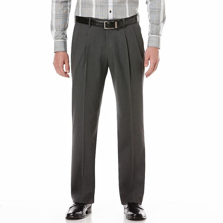 Men's Axist Ultra Series Fancy Straight-fit Solid No-iron Performance Pleated Dress Pants, Size: 40x30, Grey
