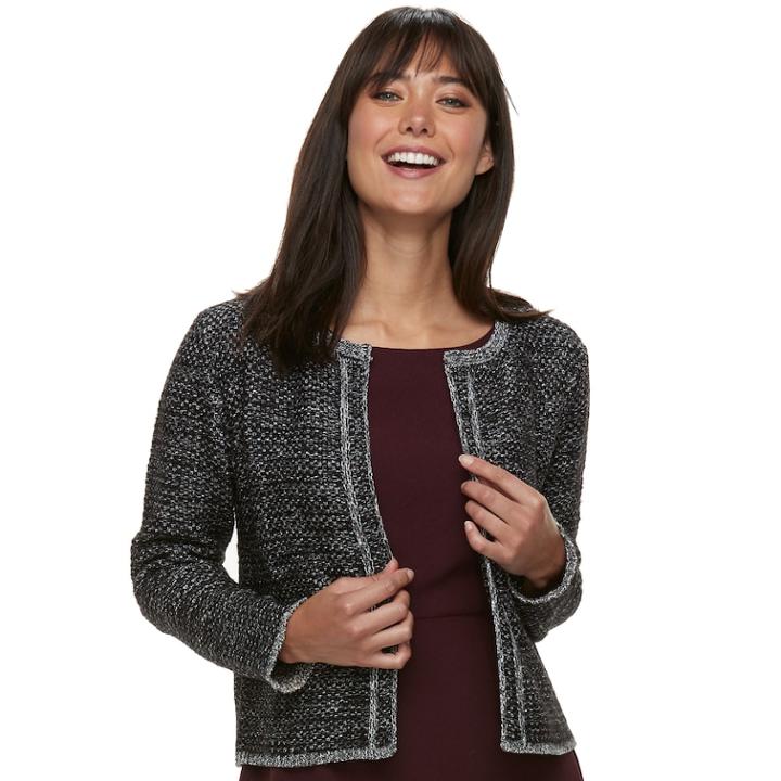 Women's Elle&trade; Tweed Open-front Blazer, Size: Xxl, Black