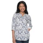 Women's Cathy Daniels Scroll Henley Top, Size: Medium, Blue