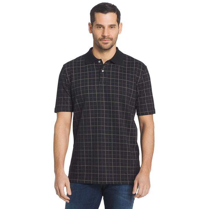 Men's Arrow Classic-fit Windowpane Polo, Size: Large, Black