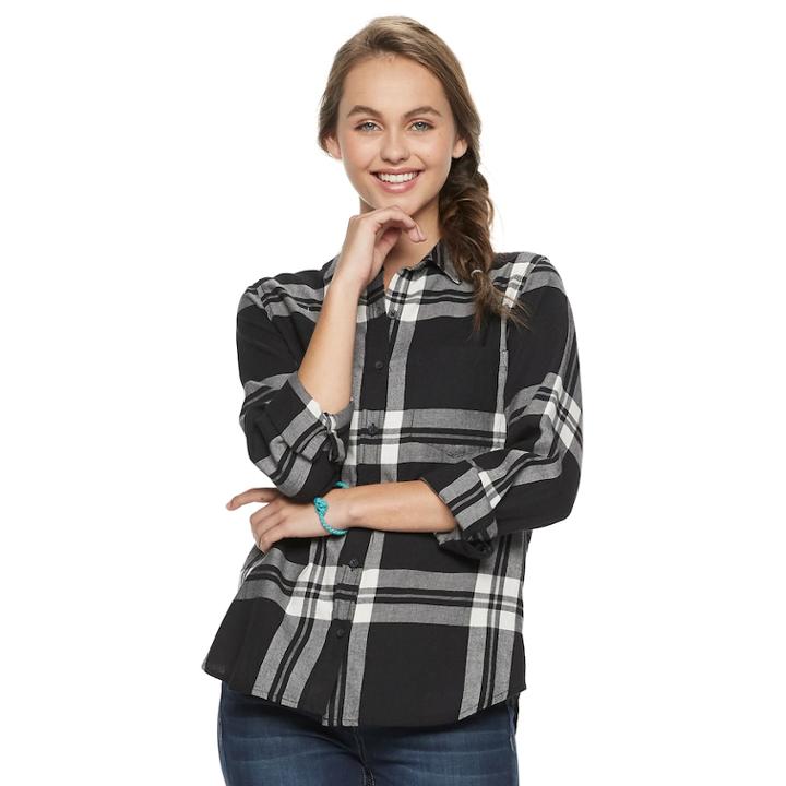 Juniors' So&reg; Button-front Shirt, Teens, Size: Xl, Black