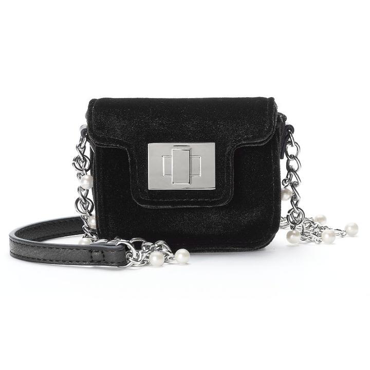 So® Velvet Simulated Pearl Chain Mini Crossbody Bag, Women's, Black