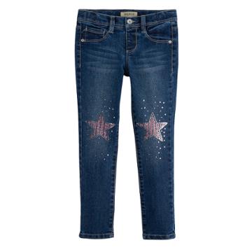 Girls 4-7 Sonoma Goods For Life&trade; Sequin Star Knee Patch Skinny Jeggings, Size: 7, Blue