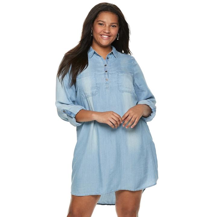 Juniors' Plus Size So&reg; Chambray Utility Shirtdress, Teens, Size: 3xl, Light Blue