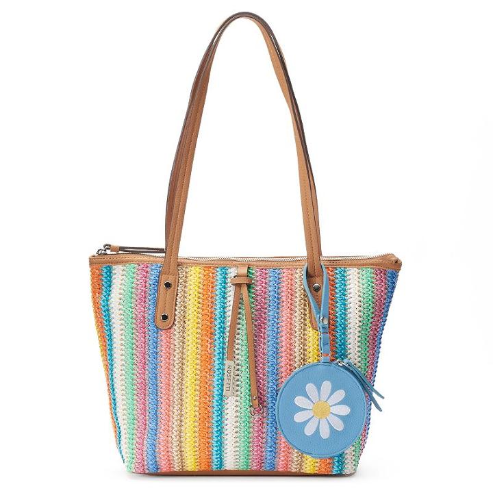 Rosetti Anne Marie Straw Tote With Flower Coin Purse, Women's, Pink Other