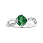Sterling Silver Lab Created Emerald & Diamond Accent Cushion Bypass Ring, Women's, Size: 8, Green