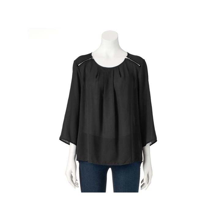Women's Double Click Zipper Top, Size: Medium, Black