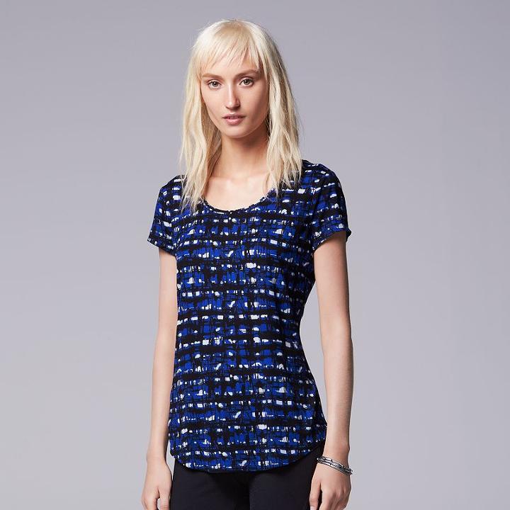 Women's Simply Vera Vera Wang Printed Scoopneck Tee, Size: Medium, Dark Blue
