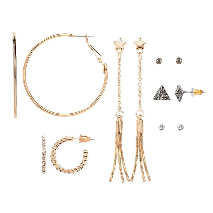 Mudd&reg; Pyramid Stud, Star Tassel Drop & Hoop Nickel Free Earring Set, Women's, Multicolor