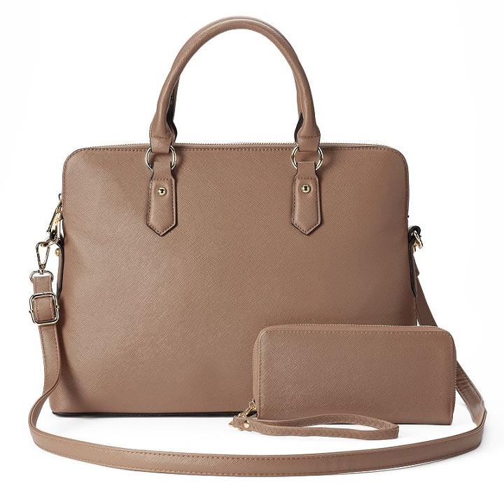 Deluxity Avery Satchel With Wallet, Women's, Beig/green (beig/khaki)