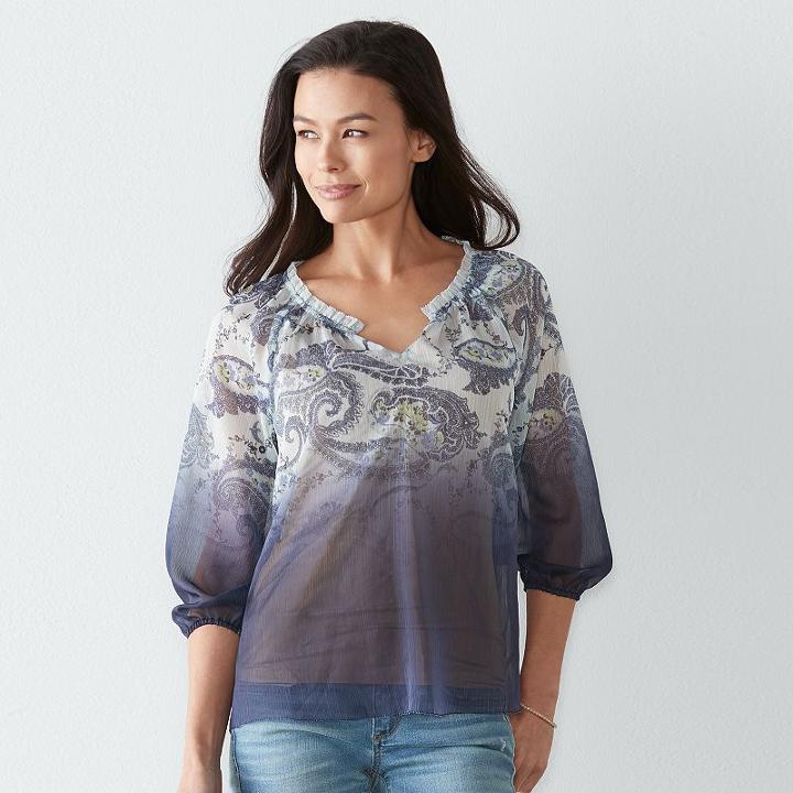 Petite Sonoma Goods For Life&trade; Paisley Popover Top, Women's, Size: M Petite, Light Blue