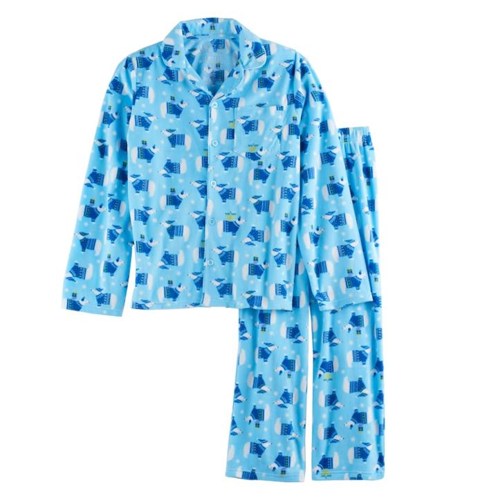 Boys 4-20 Jammies For Your Families Hanukkah Polar Bear Button-front Top & Bottoms Set, Size: 10-12, Light Blue