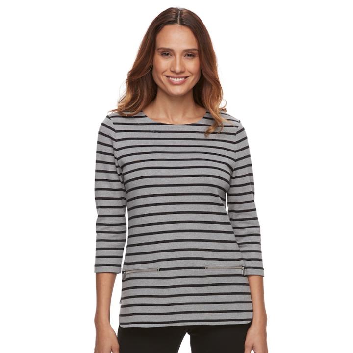 Petite Croft & Barrow&reg; Zip-pocket Sweater, Women's, Size: L Petite, Light Grey