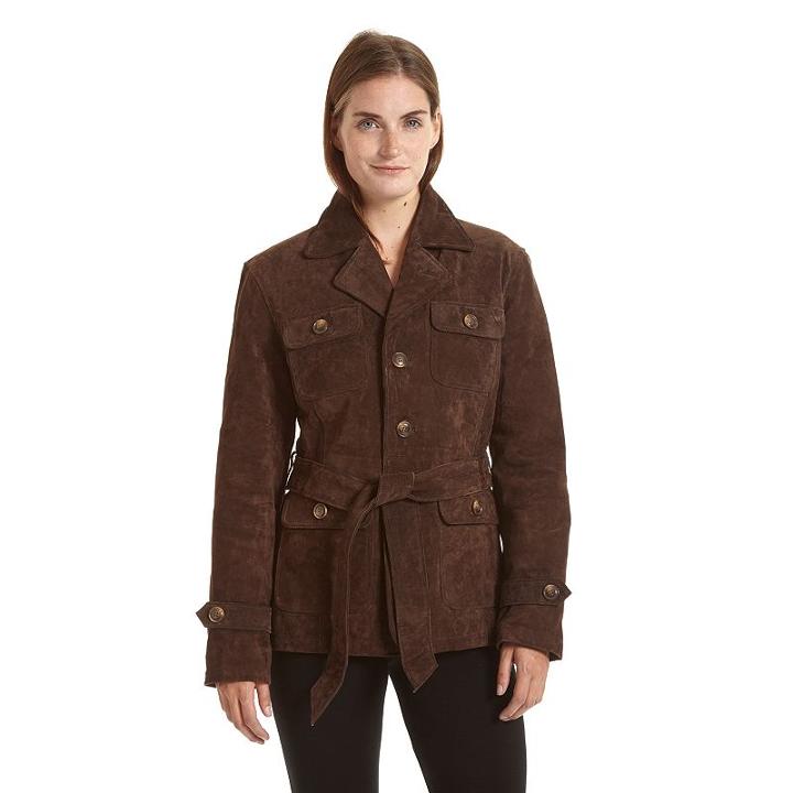 Women's Excelled Belted Suede Jacket, Size: Large, Brown